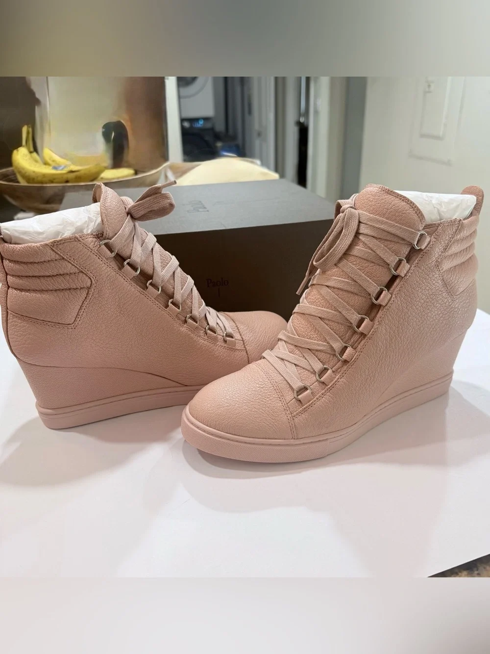 Paolo Blush Pink Wedge High-Top Sneakers
